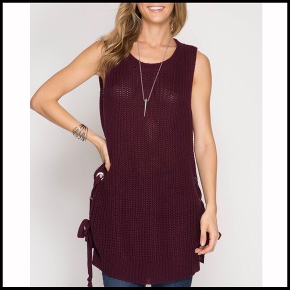 Plum Side Lace-up Sweater Vest - Picture 3 of 6